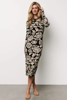 Marci Sweater Dress | Black   Ivory Floral