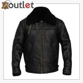 Men Jet Black Shearling Leather Jacket