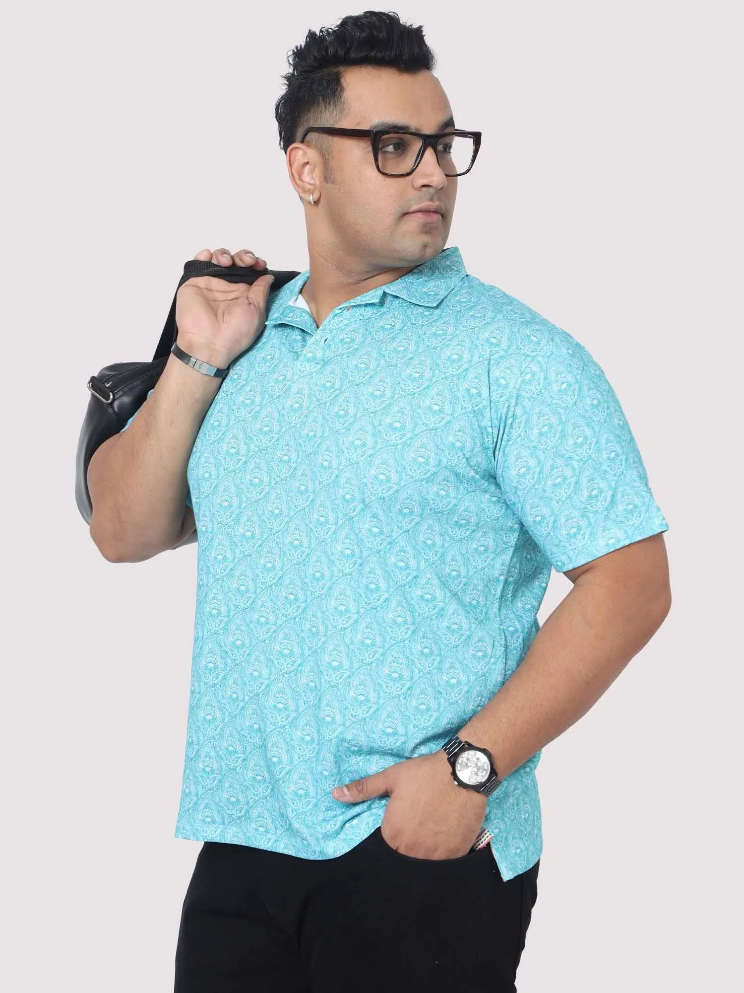 Men Plus Size Tiny Paisley Digital Printed Polo Collar T-shirt