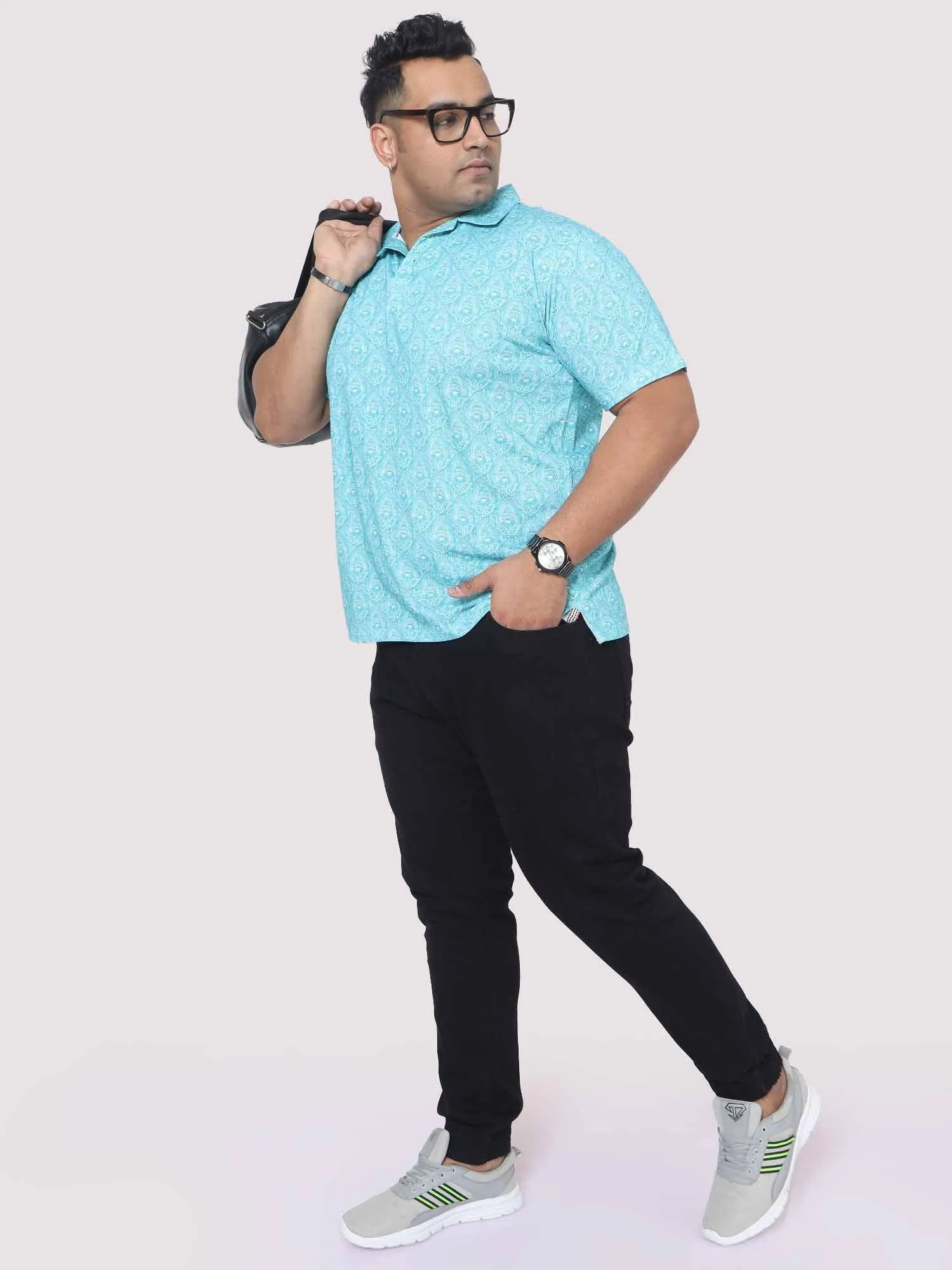 Men Plus Size Tiny Paisley Digital Printed Polo Collar T-shirt