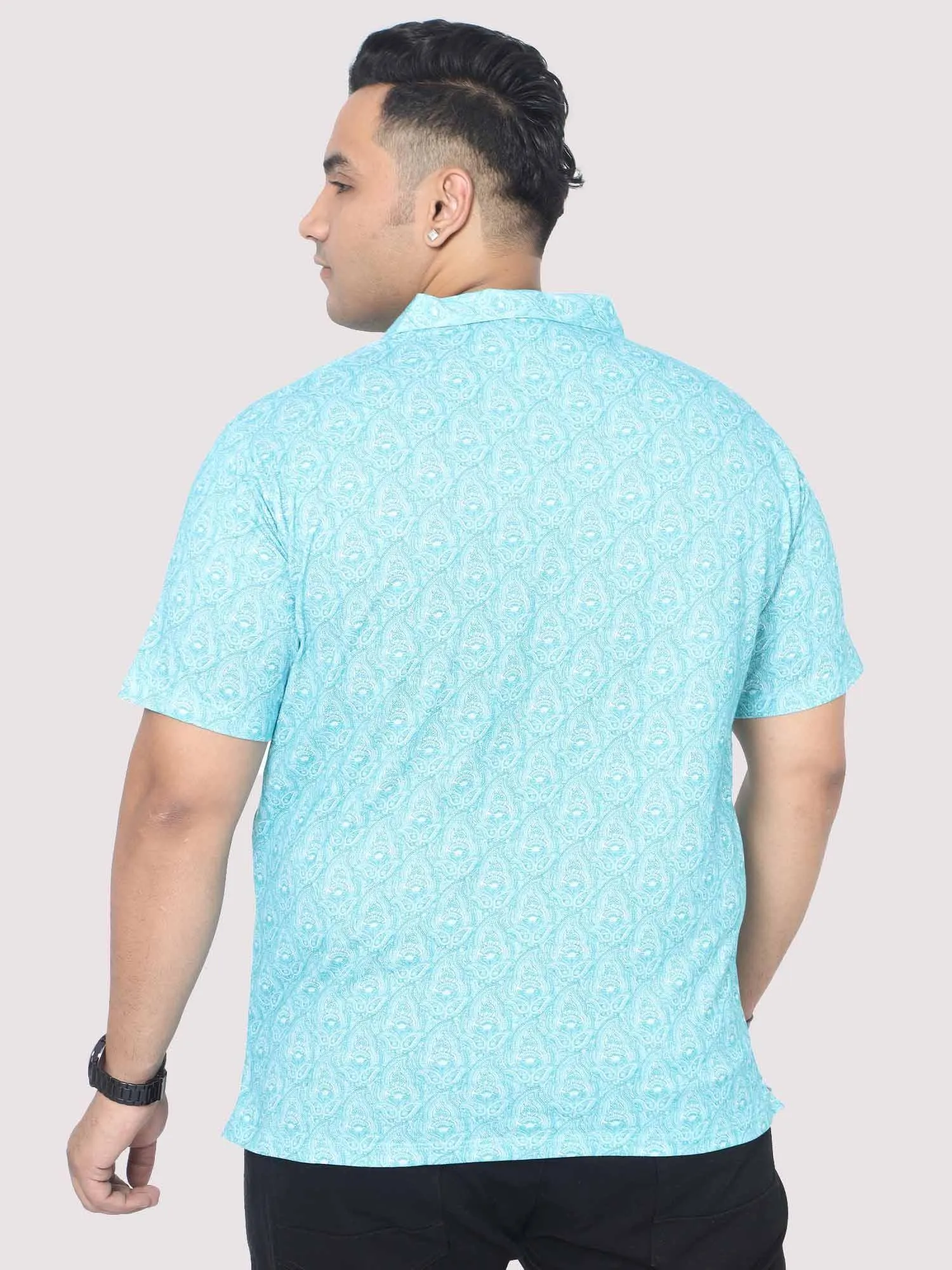 Men Plus Size Tiny Paisley Digital Printed Polo Collar T-shirt