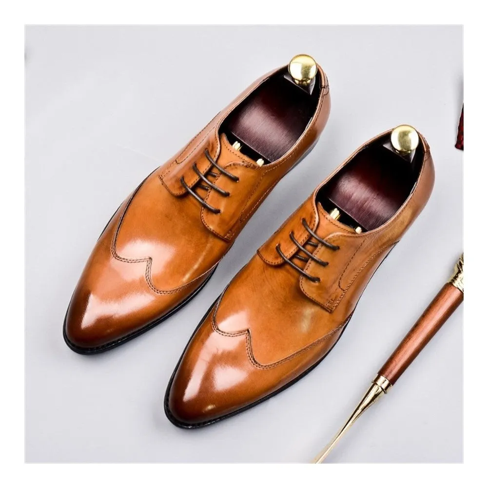 Men Wing Tip Lace Up Pointed Oxford Shoes