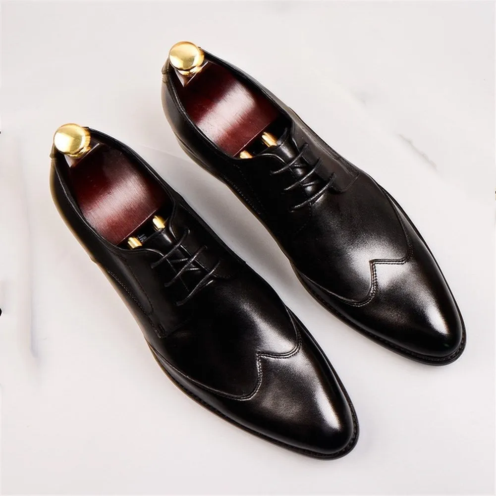 Men Wing Tip Lace Up Pointed Oxford Shoes