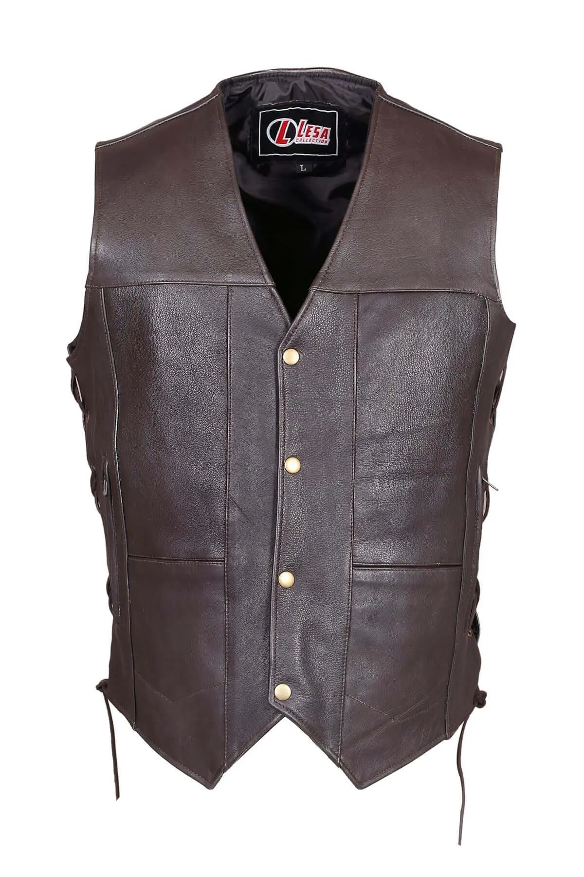 Men's 10 Pocket Pure Leather Biker Waistcoat Black & Brown