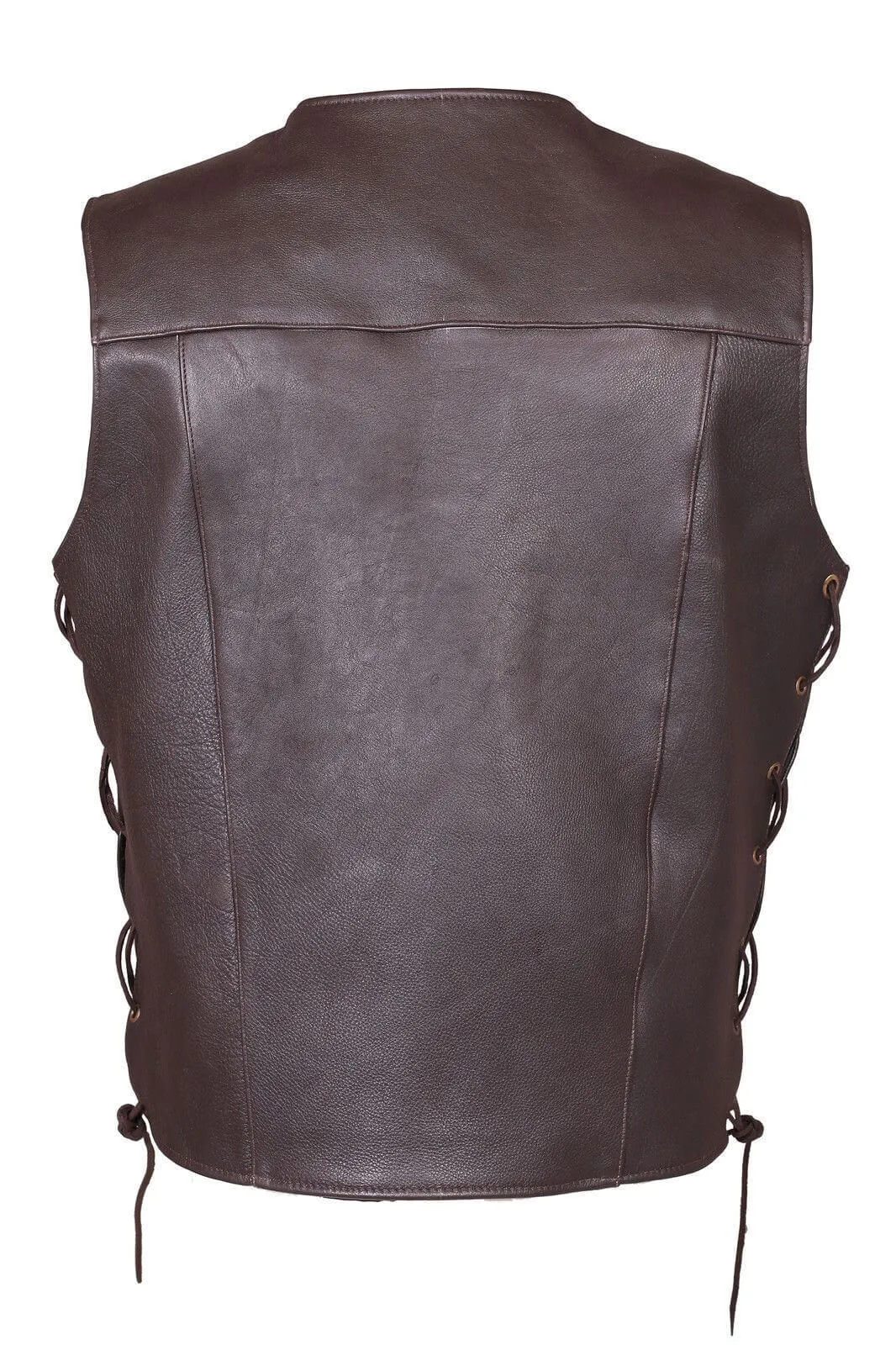 Men's 10 Pocket Pure Leather Biker Waistcoat Black & Brown