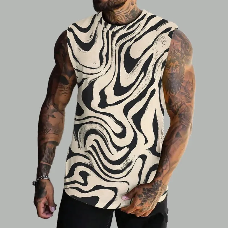 MEN'S BASIC PRINTED ROUND NECK VEST 23087188YM