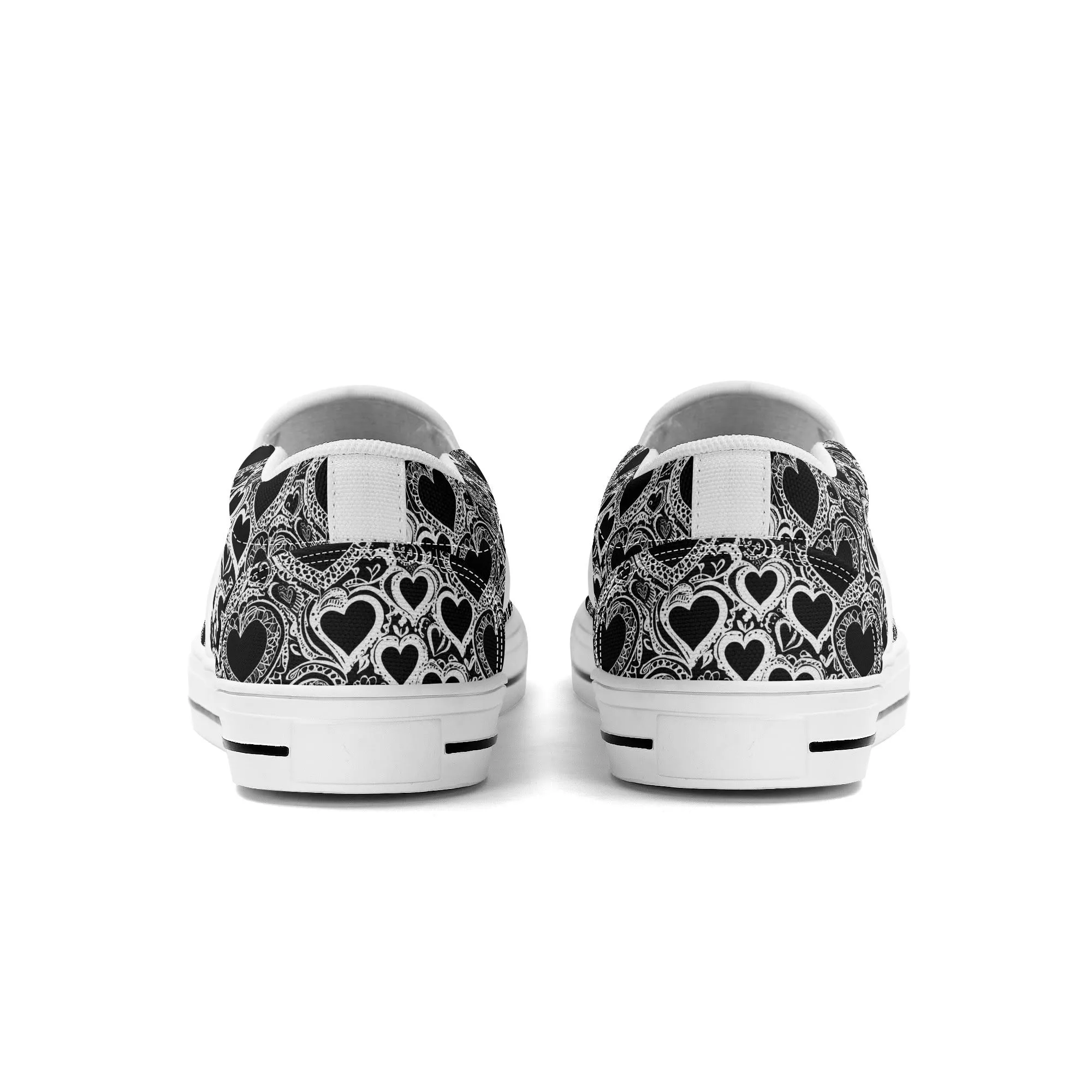 Mens Black and White Groovy Hearts Rubber Slip On Shoes