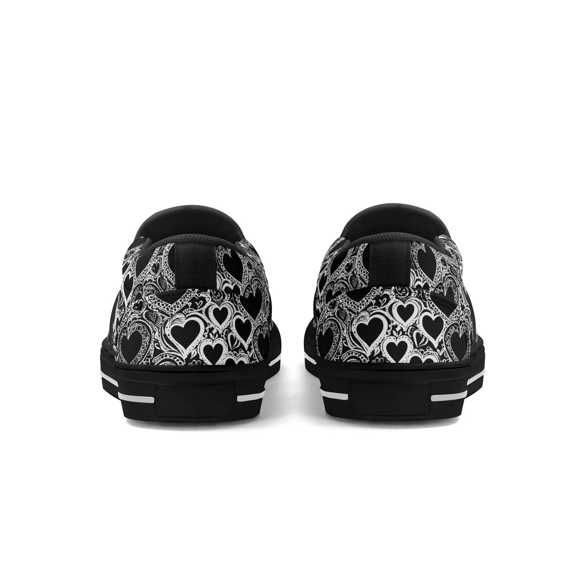 Mens Black and White Groovy Hearts Rubber Slip On Shoes