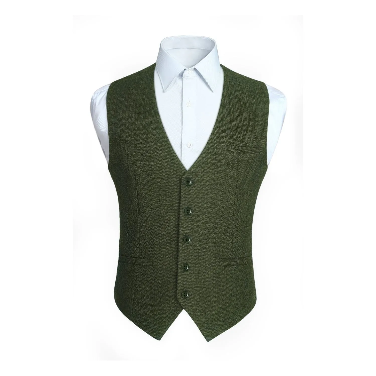 Men's Herringbone Tweed Vest - ARMY GREEN