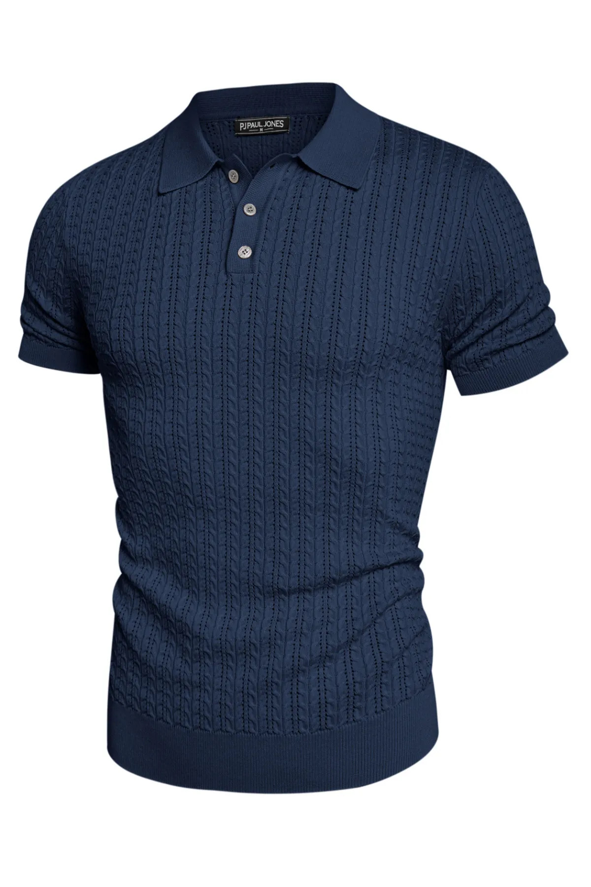 Mens Knit Polo Shirt Short Sleeve Hollow Out Knit Shirt Texture Knitted Polo