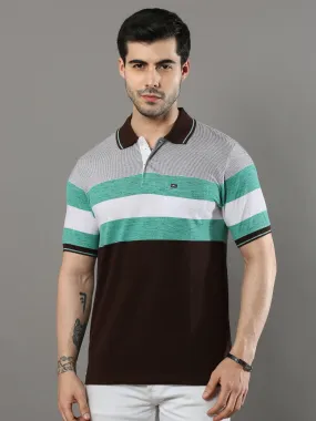 Men's Multicolors Regular Fit Stripe Half Sleeves Polo Neck T-Shirt