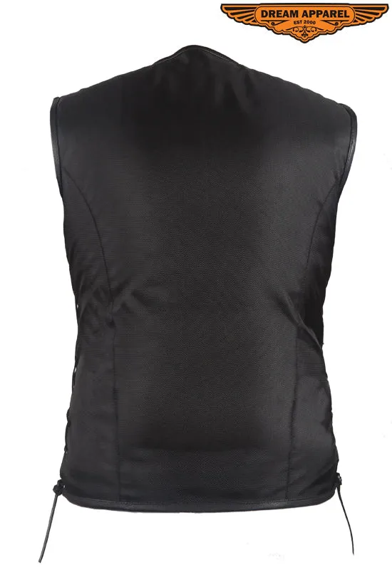 Mens Nylon Textile Vest With Leather Trim & Gun Pocket