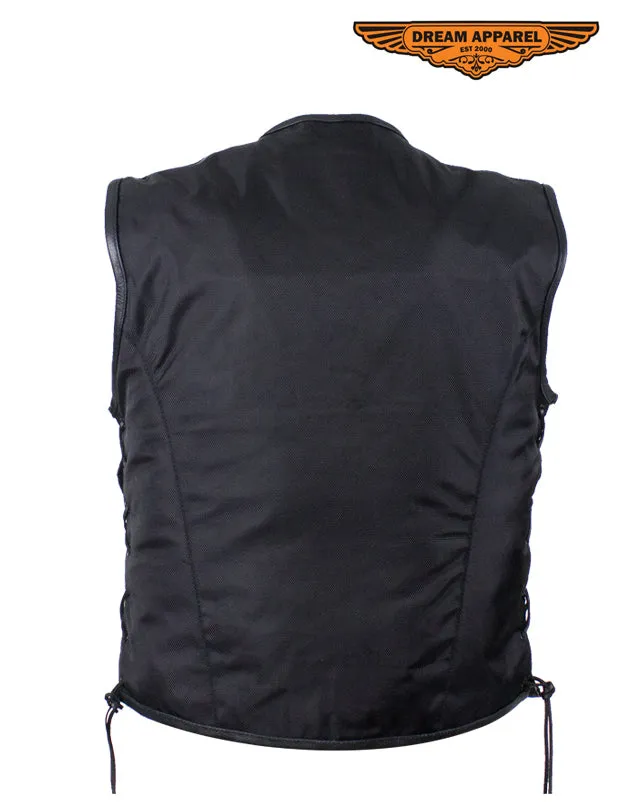 Mens Nylon Textile Vest With Leather Trim & Gun Pocket