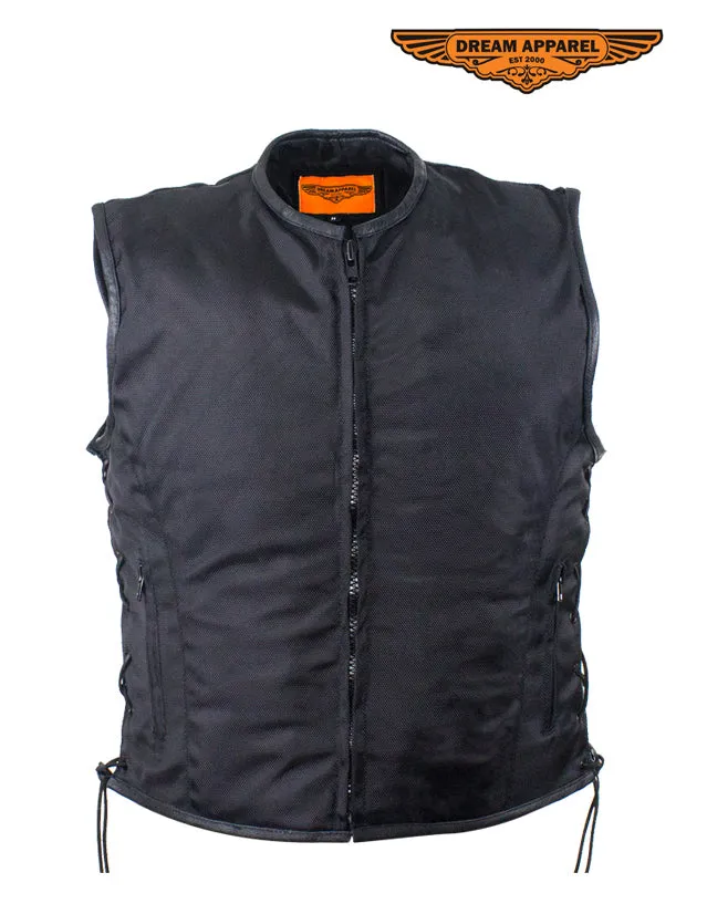 Mens Nylon Textile Vest With Leather Trim & Gun Pocket