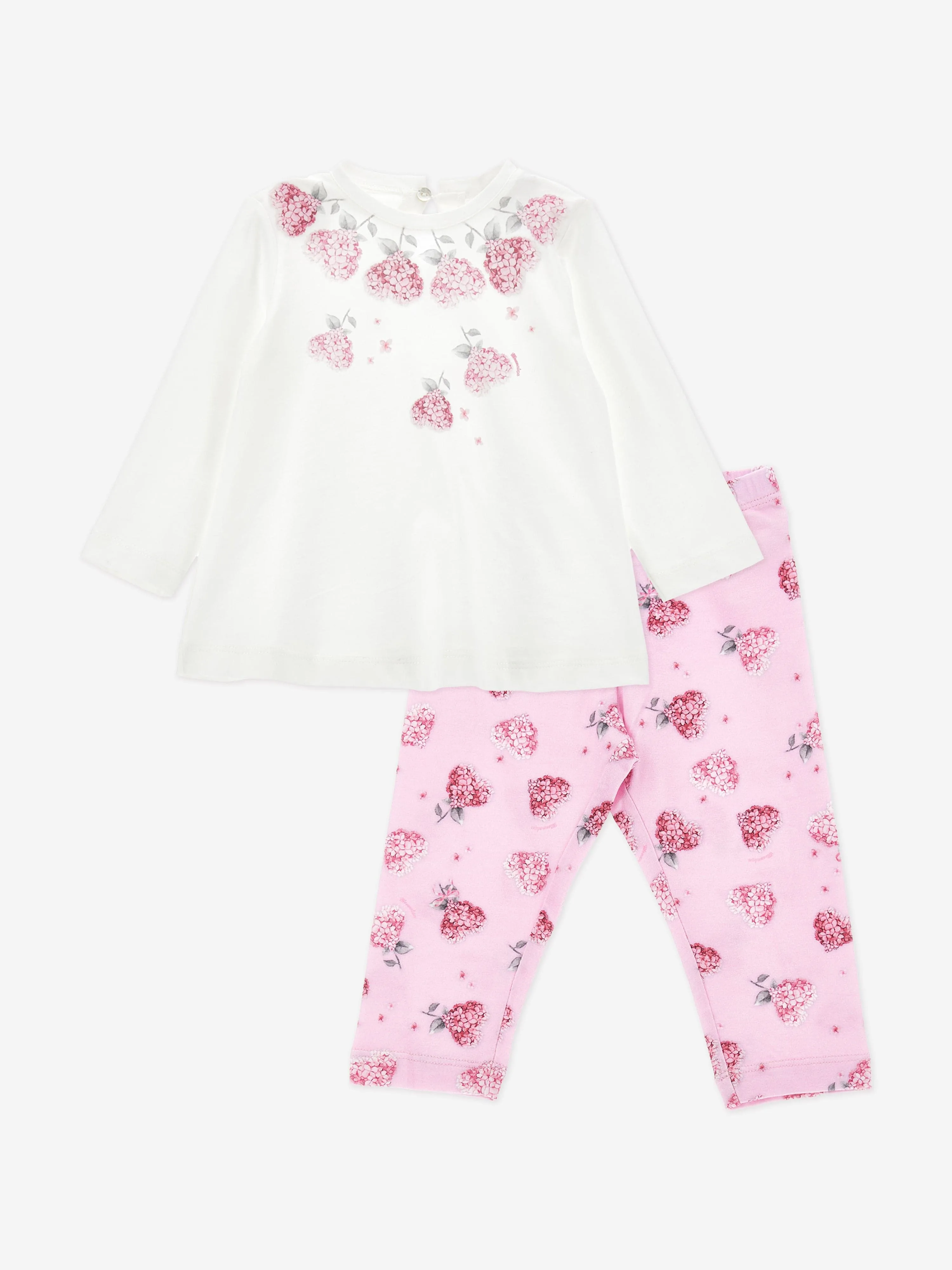 Monnalisa Baby Girls Floral Heart Leggings Set in Pink