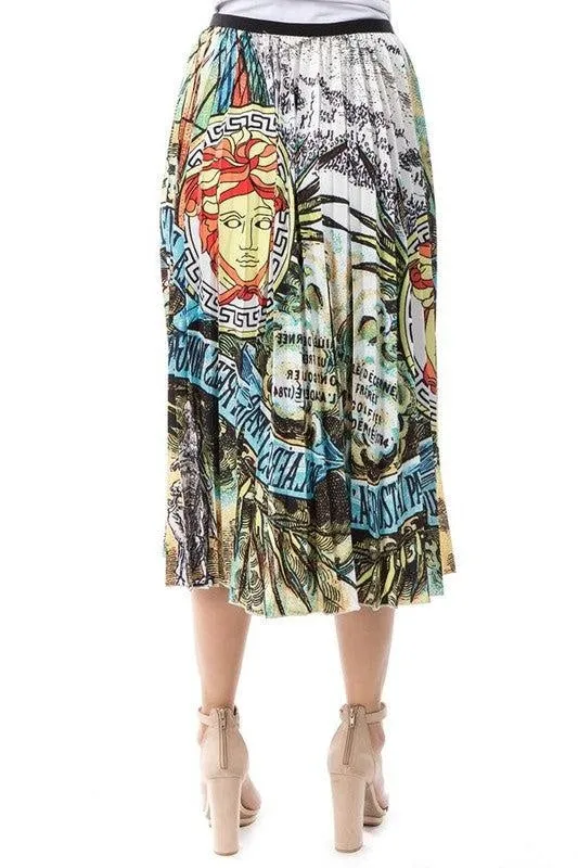 Multi Print Pleated Skirt