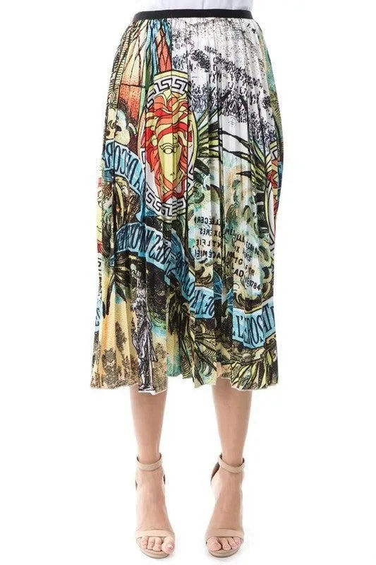 Multi Print Pleated Skirt