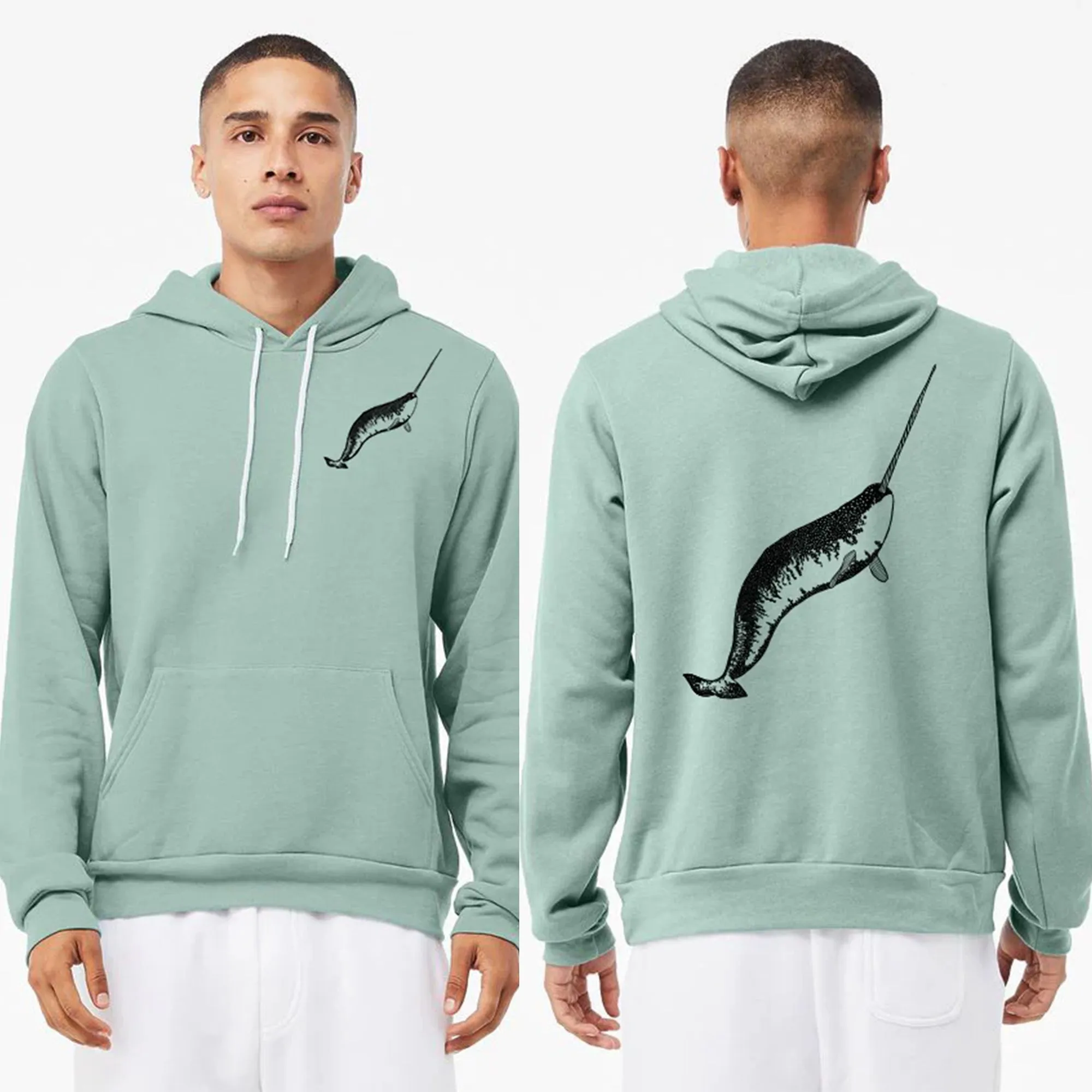 Narwhal Whale Ultra Soft Pull Over Sponge Fleece Hoodie