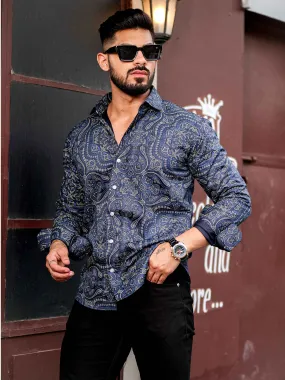 Navy Satin Print Premium Shirt