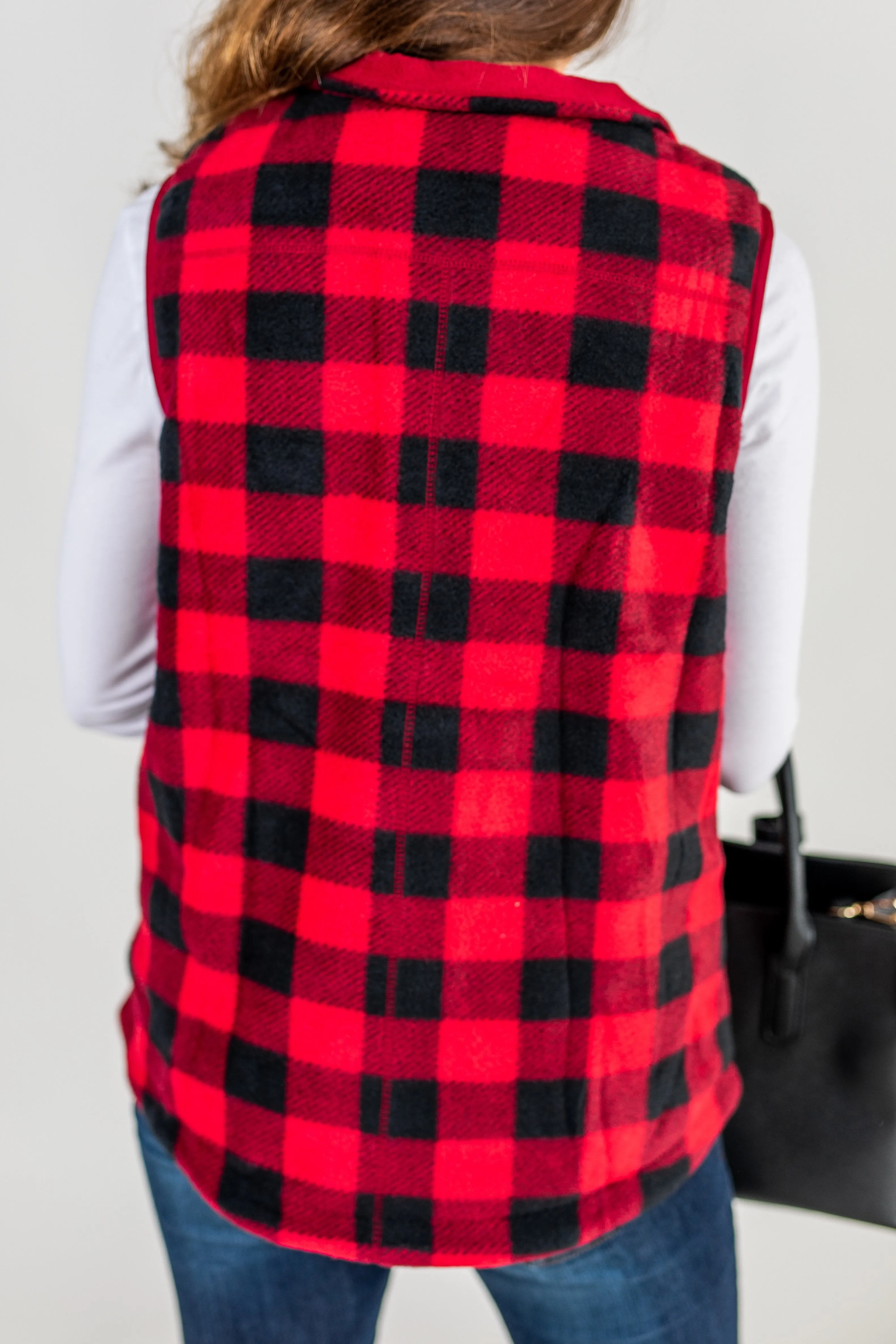 New Heights Red Buffalo Plaid Vest