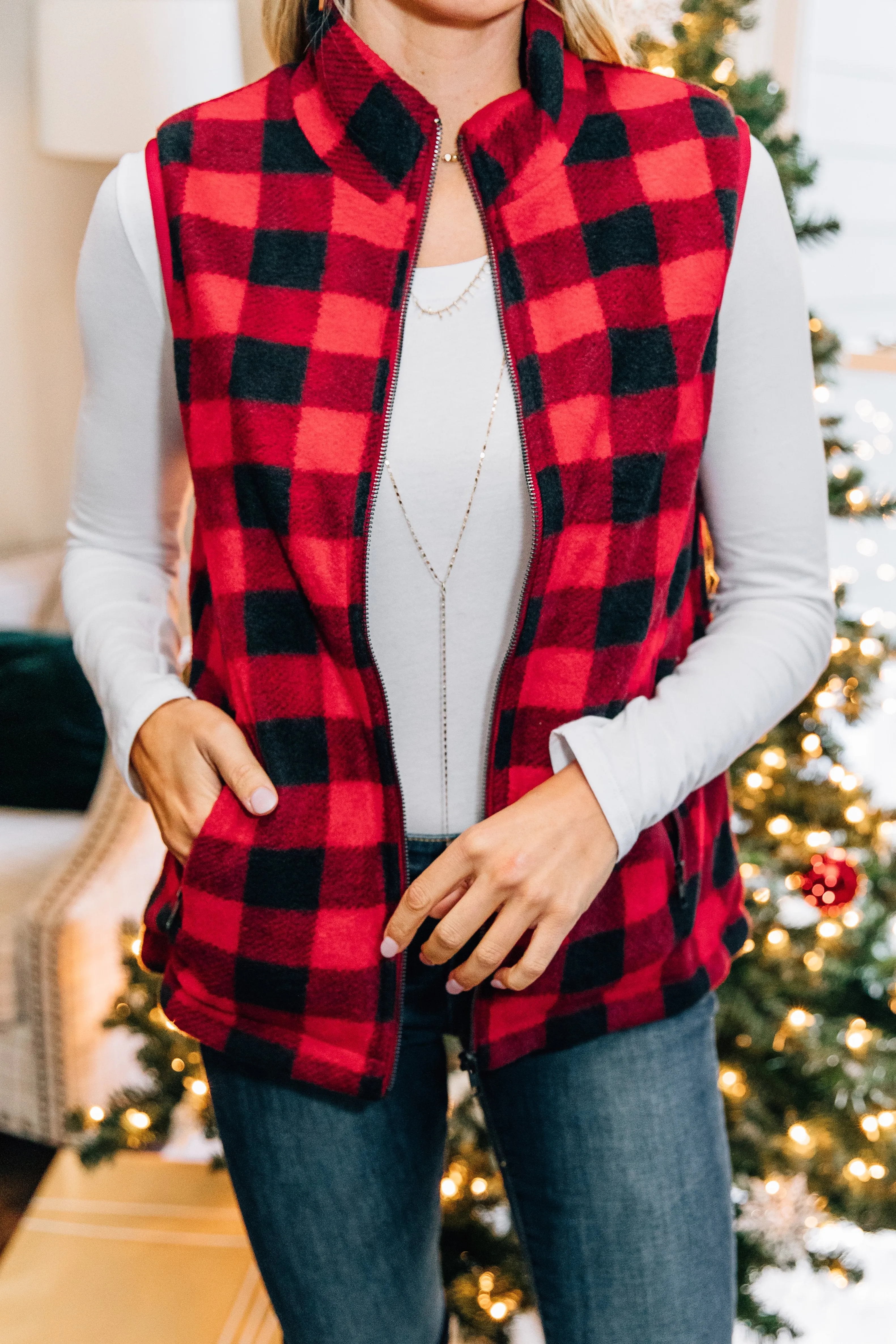 New Heights Red Buffalo Plaid Vest