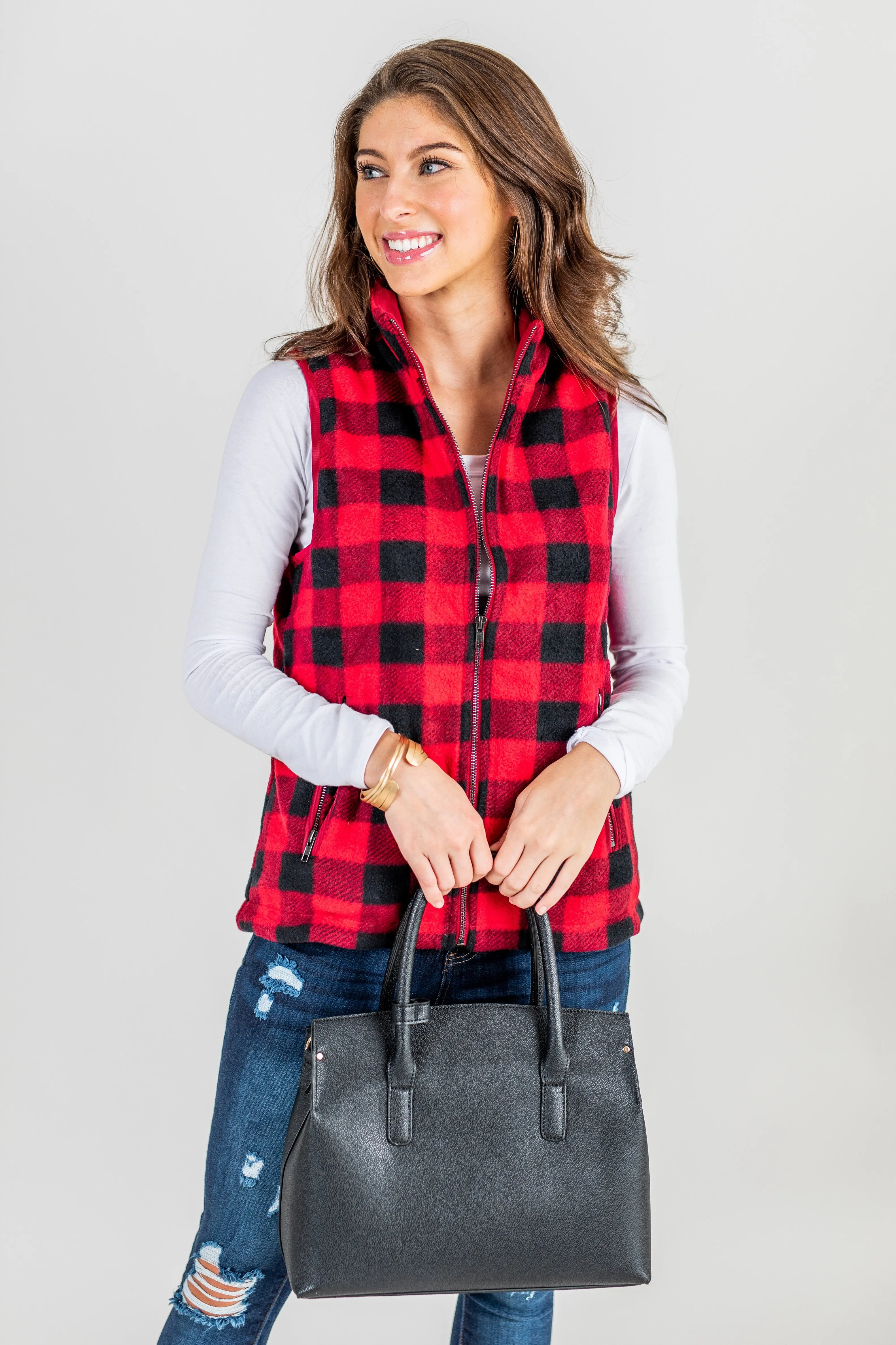 New Heights Red Buffalo Plaid Vest