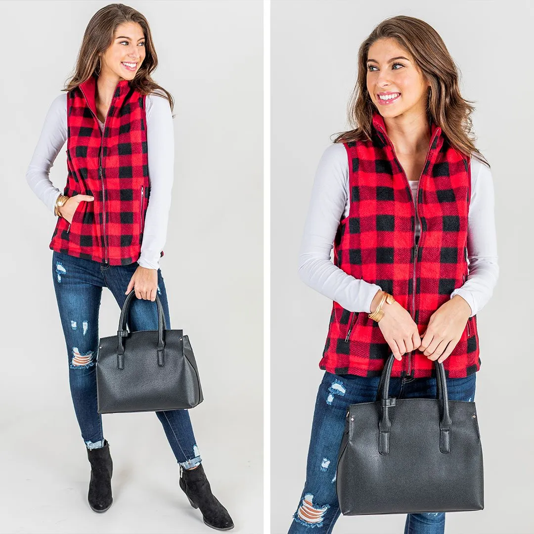 New Heights Red Buffalo Plaid Vest