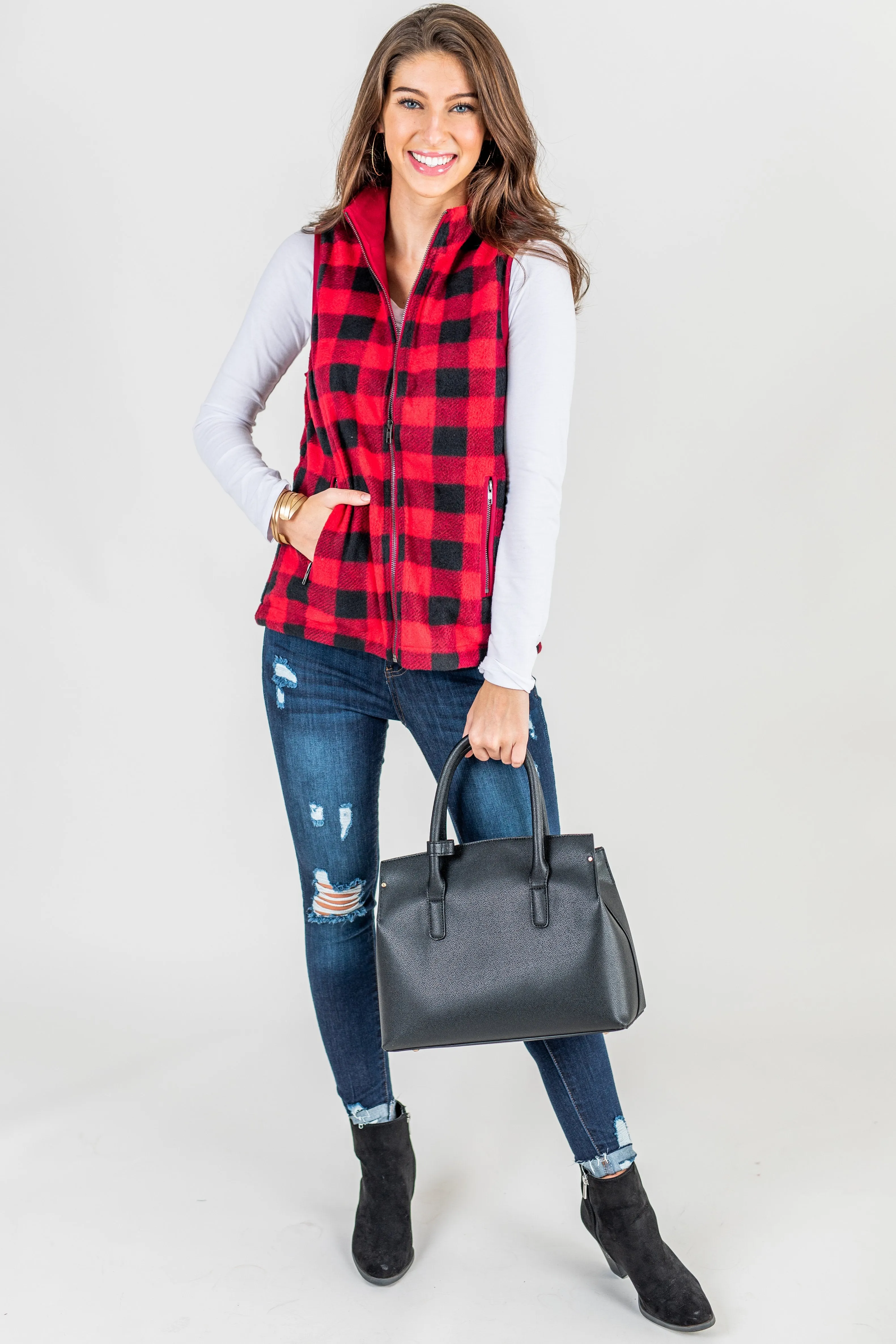 New Heights Red Buffalo Plaid Vest