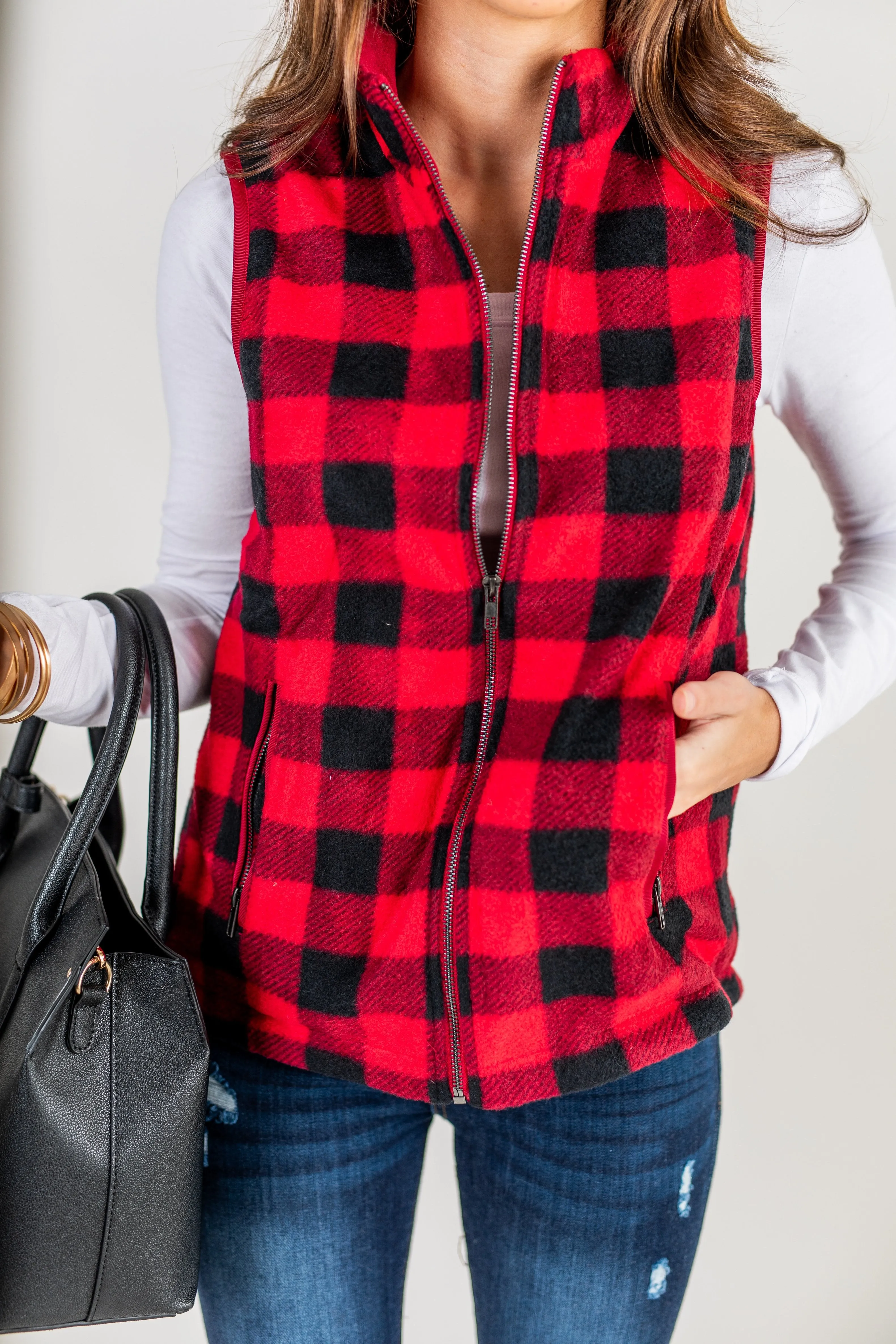 New Heights Red Buffalo Plaid Vest