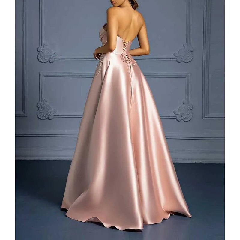 Off Shoulder Satin A-line Long Evening Dress High Split Lace-up Ball Gown