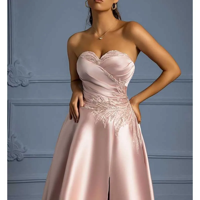 Off Shoulder Satin A-line Long Evening Dress High Split Lace-up Ball Gown