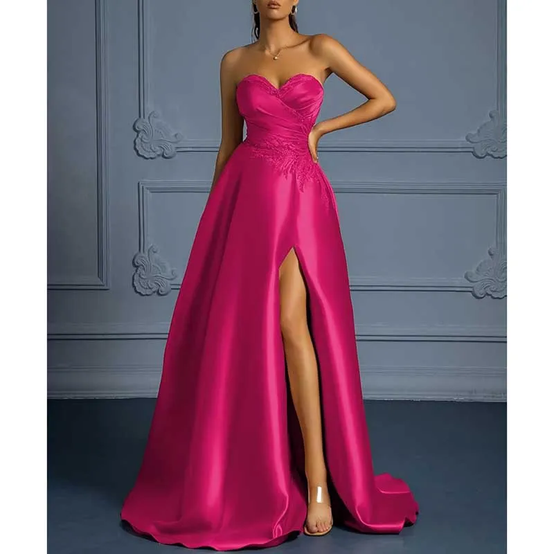 Off Shoulder Satin A-line Long Evening Dress High Split Lace-up Ball Gown