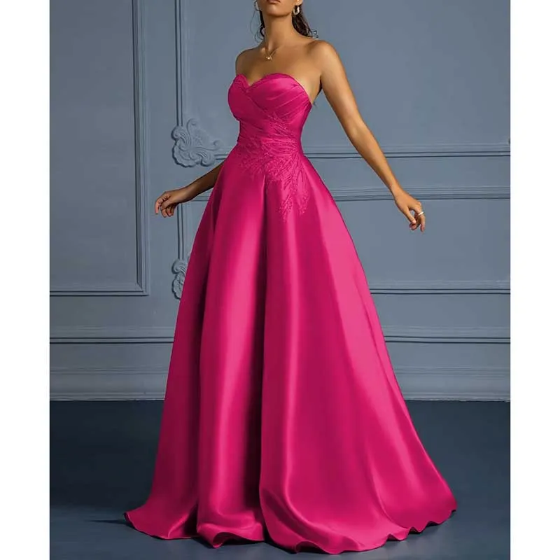 Off Shoulder Satin A-line Long Evening Dress High Split Lace-up Ball Gown