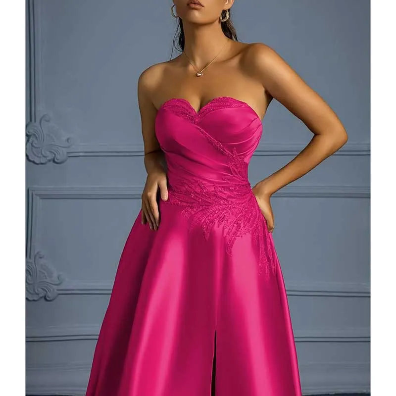 Off Shoulder Satin A-line Long Evening Dress High Split Lace-up Ball Gown