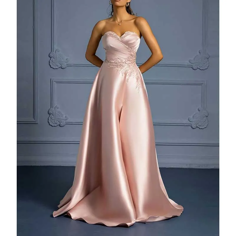 Off Shoulder Satin A-line Long Evening Dress High Split Lace-up Ball Gown