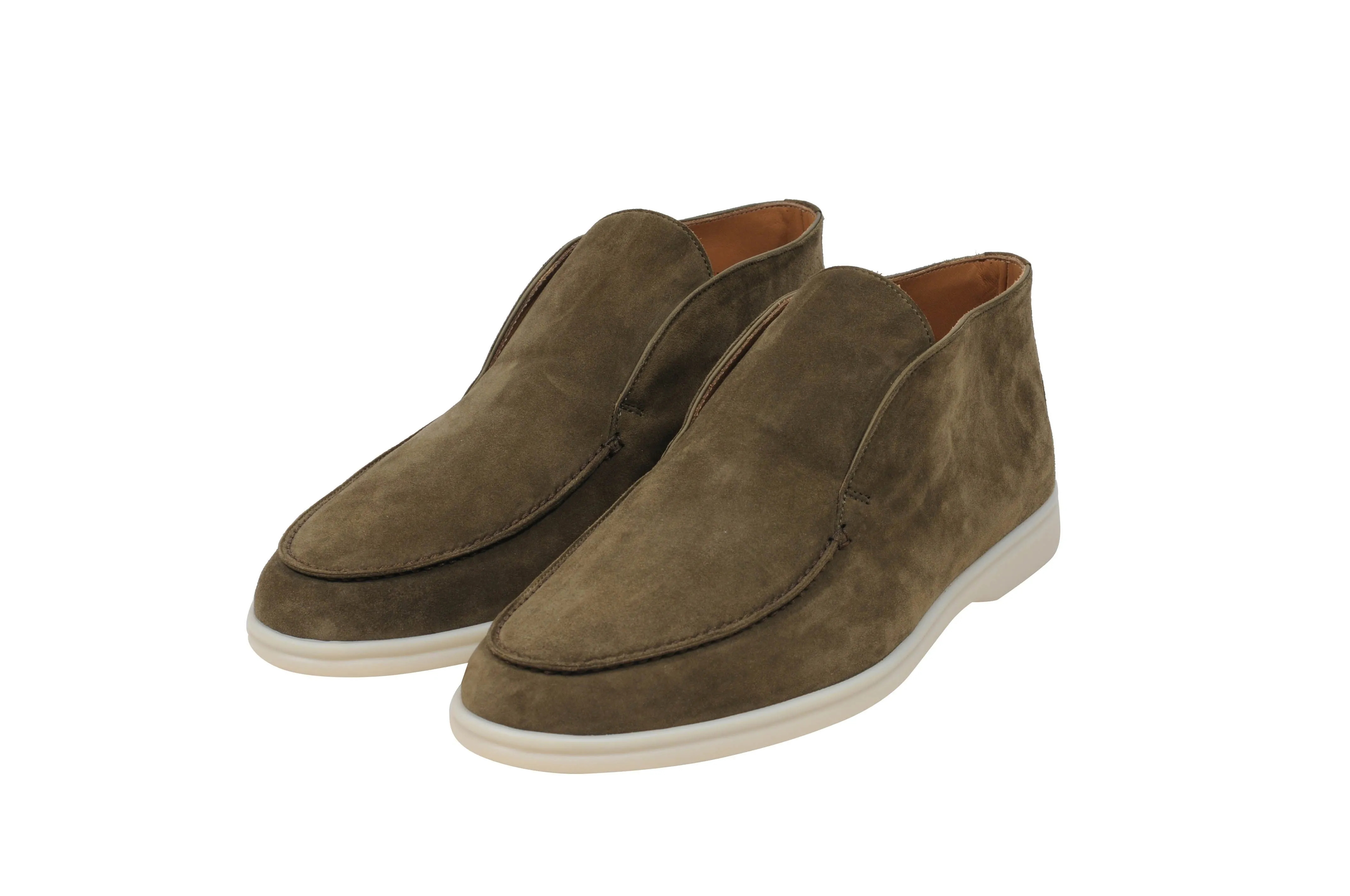 Olive Green Suede Uomo Open Walk Mid Ankle Slip On's