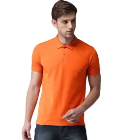 Orange Cotton Solid Polos T-Shirt