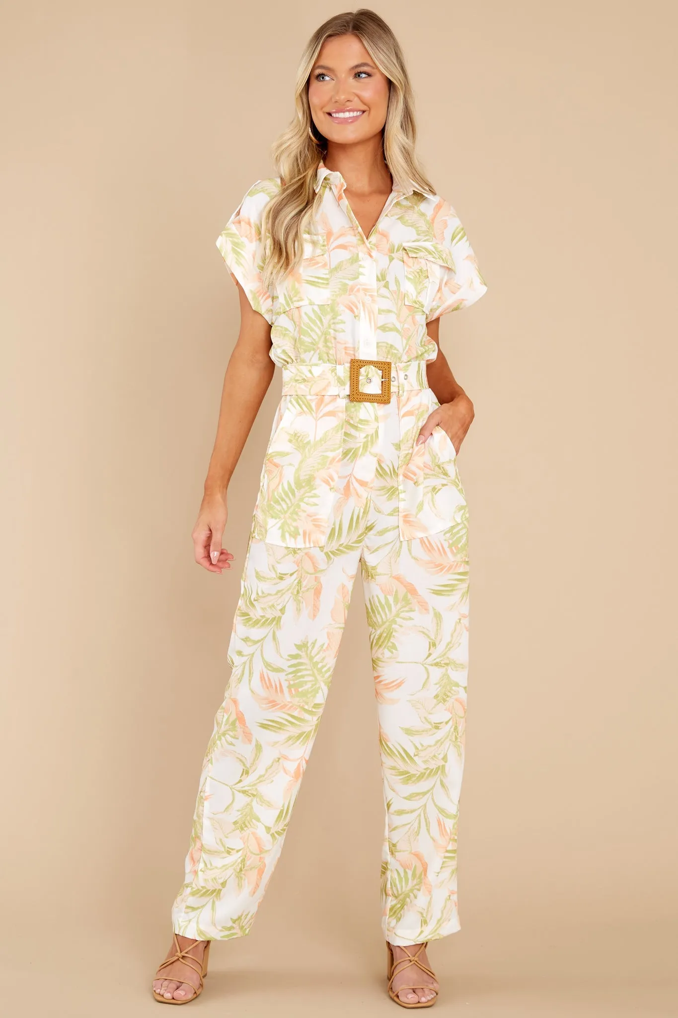 Phases And Stages White Multi Leaf Print Jumpsuit