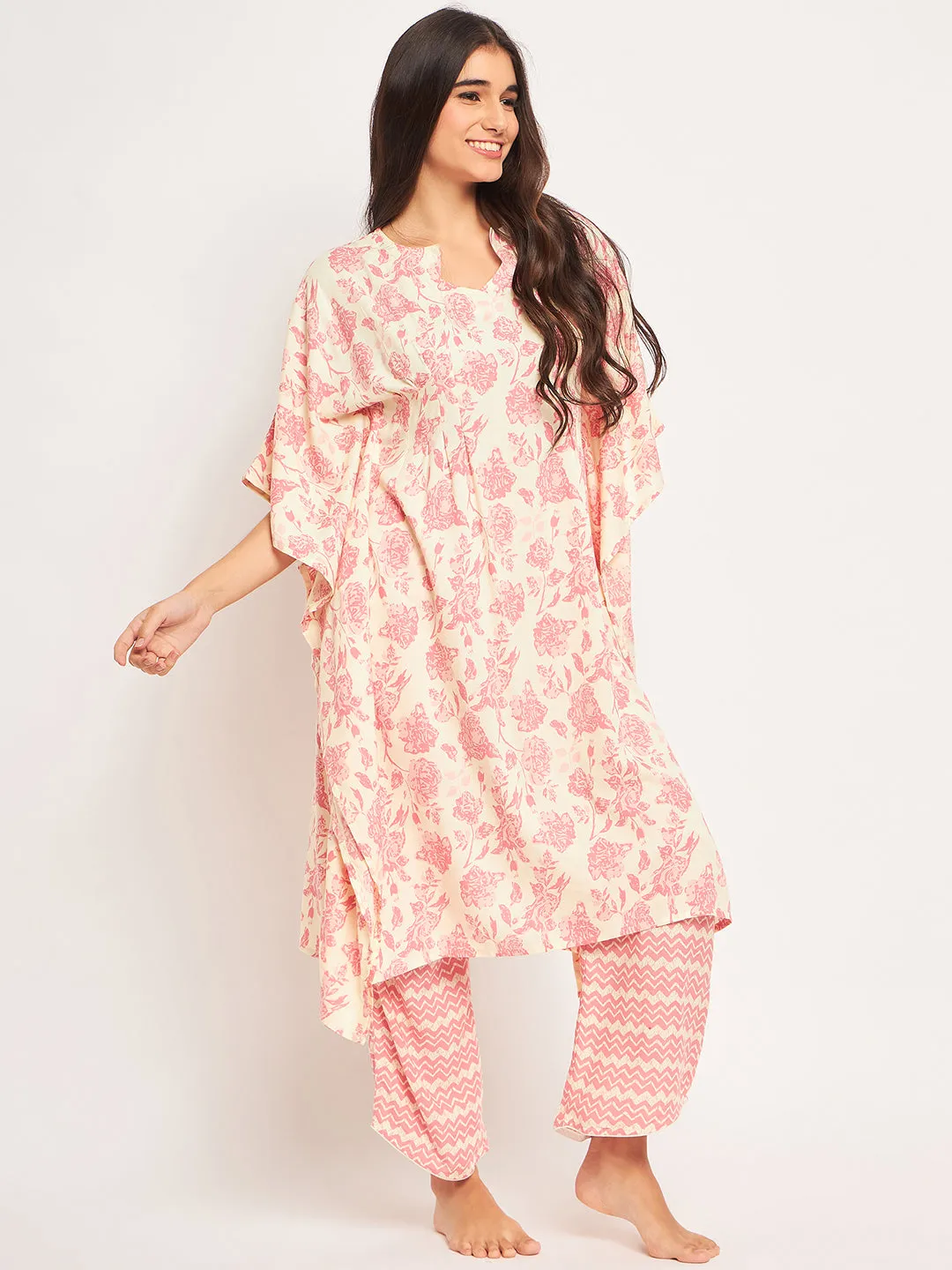 Pink Floral Kaftan Coord Set