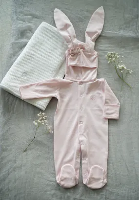 Pink Pima Cotton Baby Romper with Bunny Ears | Adorable Infant Outfit