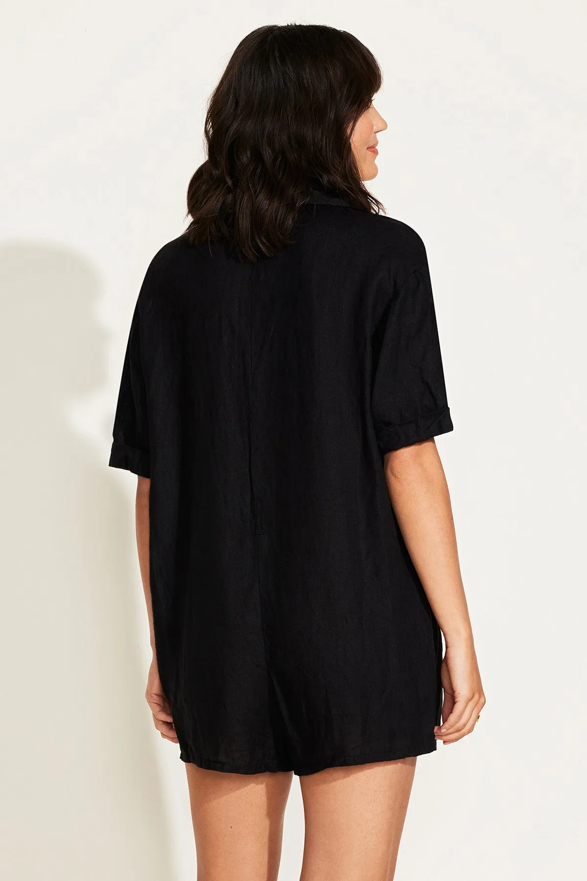 Playa Linen Short Romper - Black EcoLinen