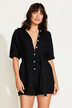 Playa Linen Short Romper - Black EcoLinen