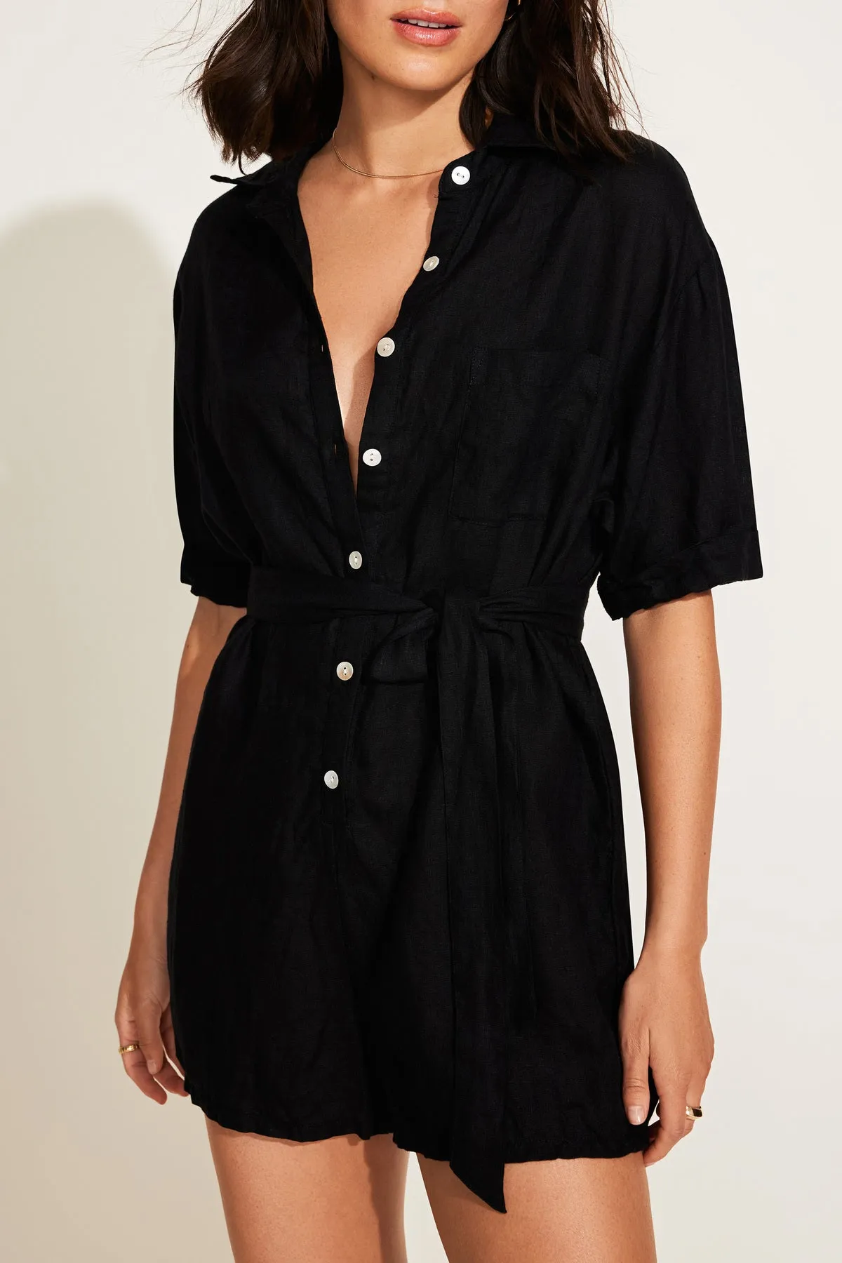 Playa Linen Short Romper - Black EcoLinen