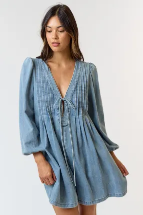 PLEATED FRONT TIE DENIM ROMPER W/ POCKETS Ships 11/10