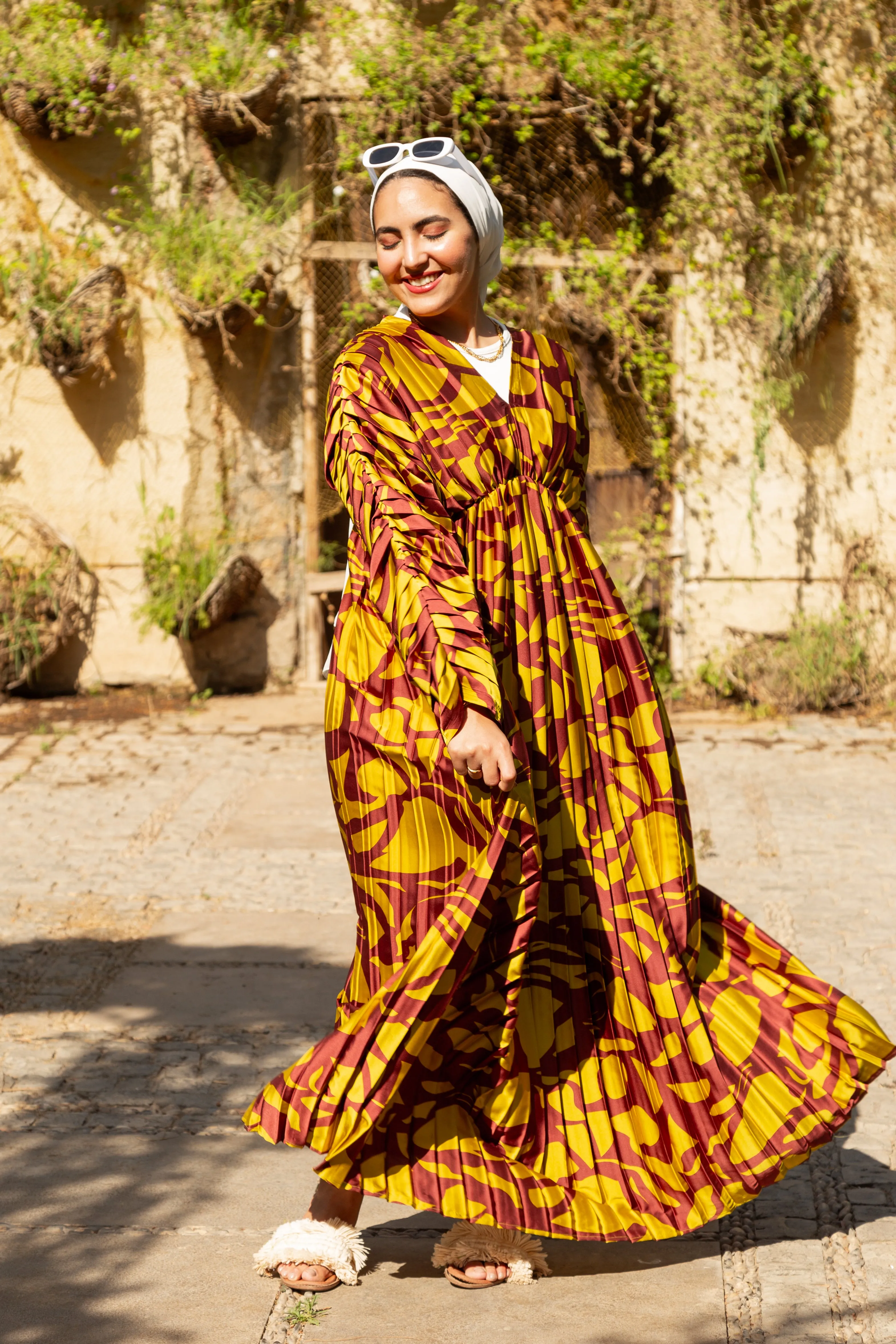 Pleated silk dress - Lime green