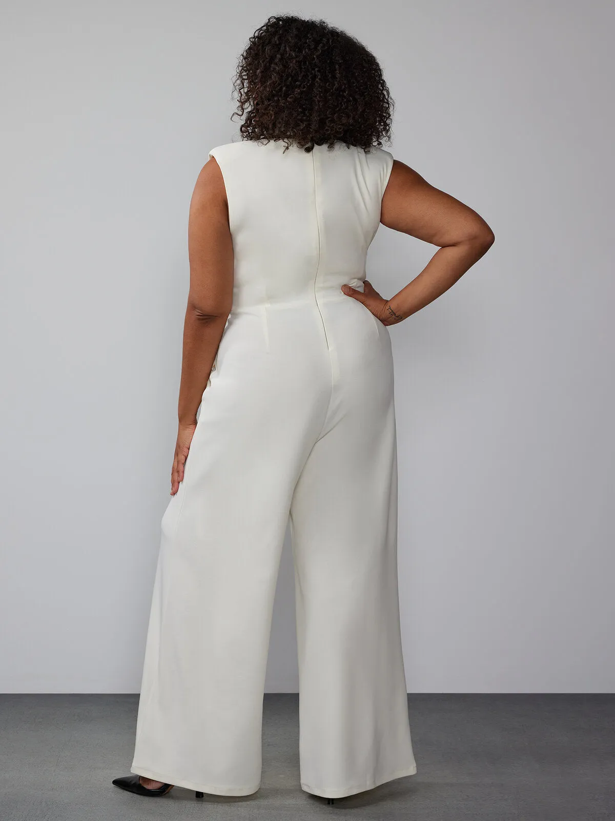 Plus Piped Lapel Wrap Jumpsuit