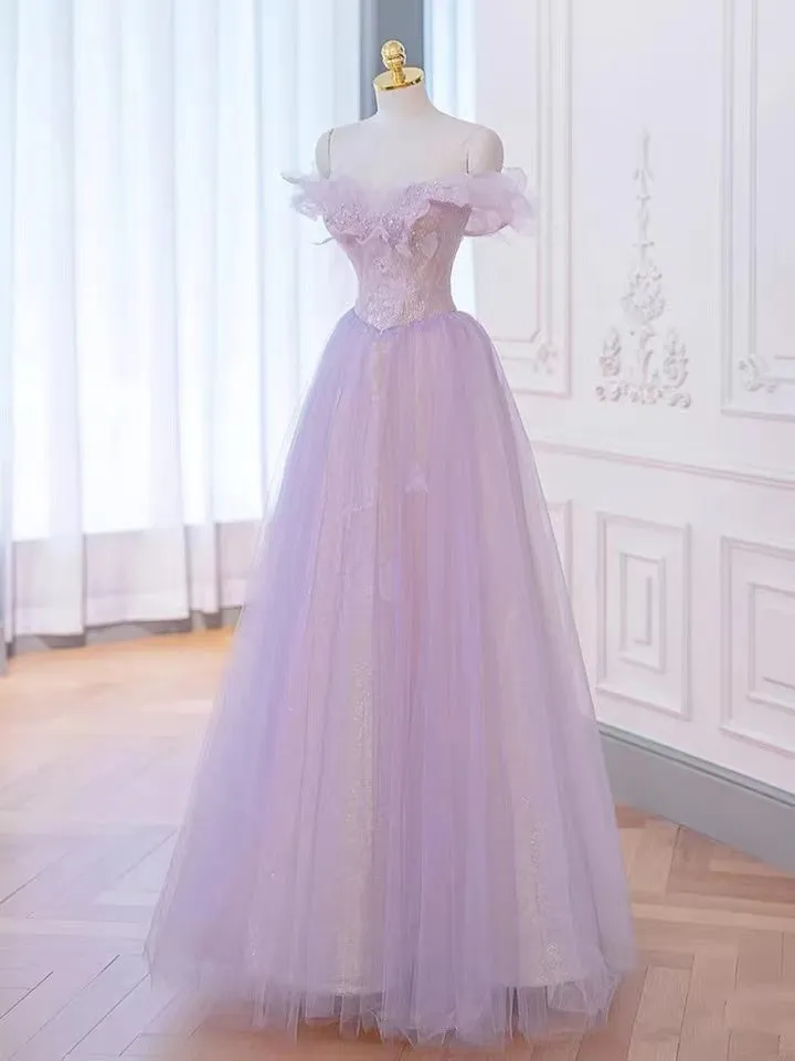 Purple Prom Dress, Off Shoulder Evening Dress,dream Party Dress,romantic Birthday Dress      fg4656