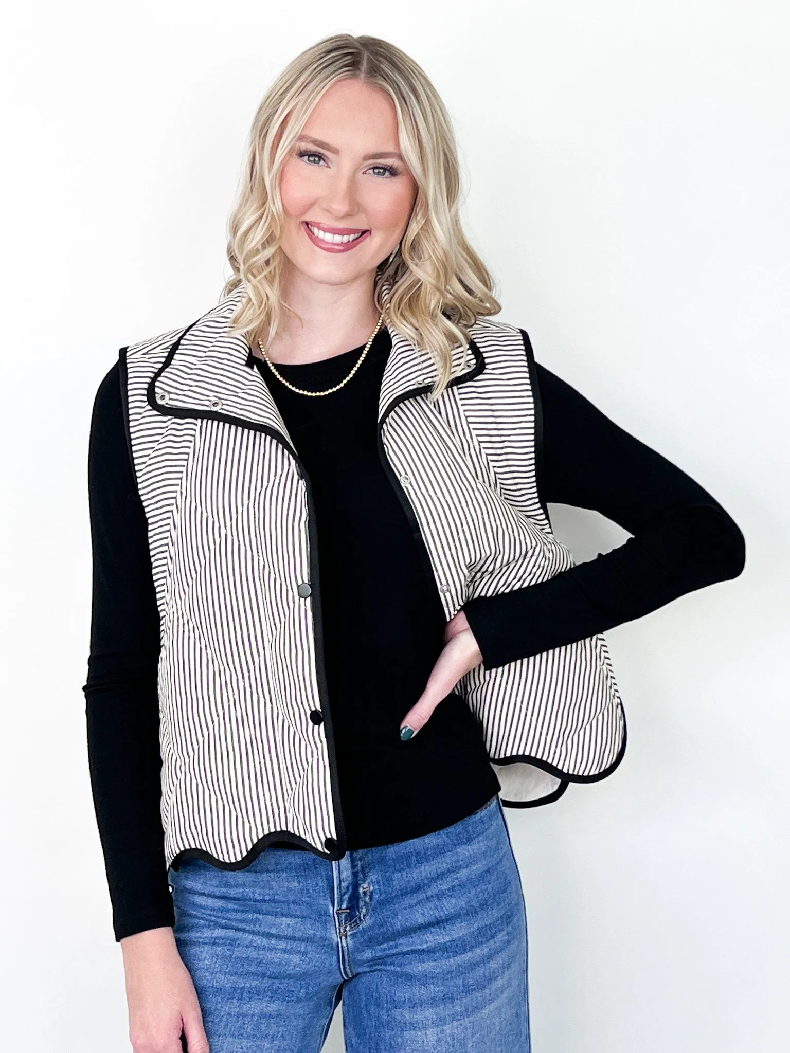 Rani - Black & White Striped Quilted Vest