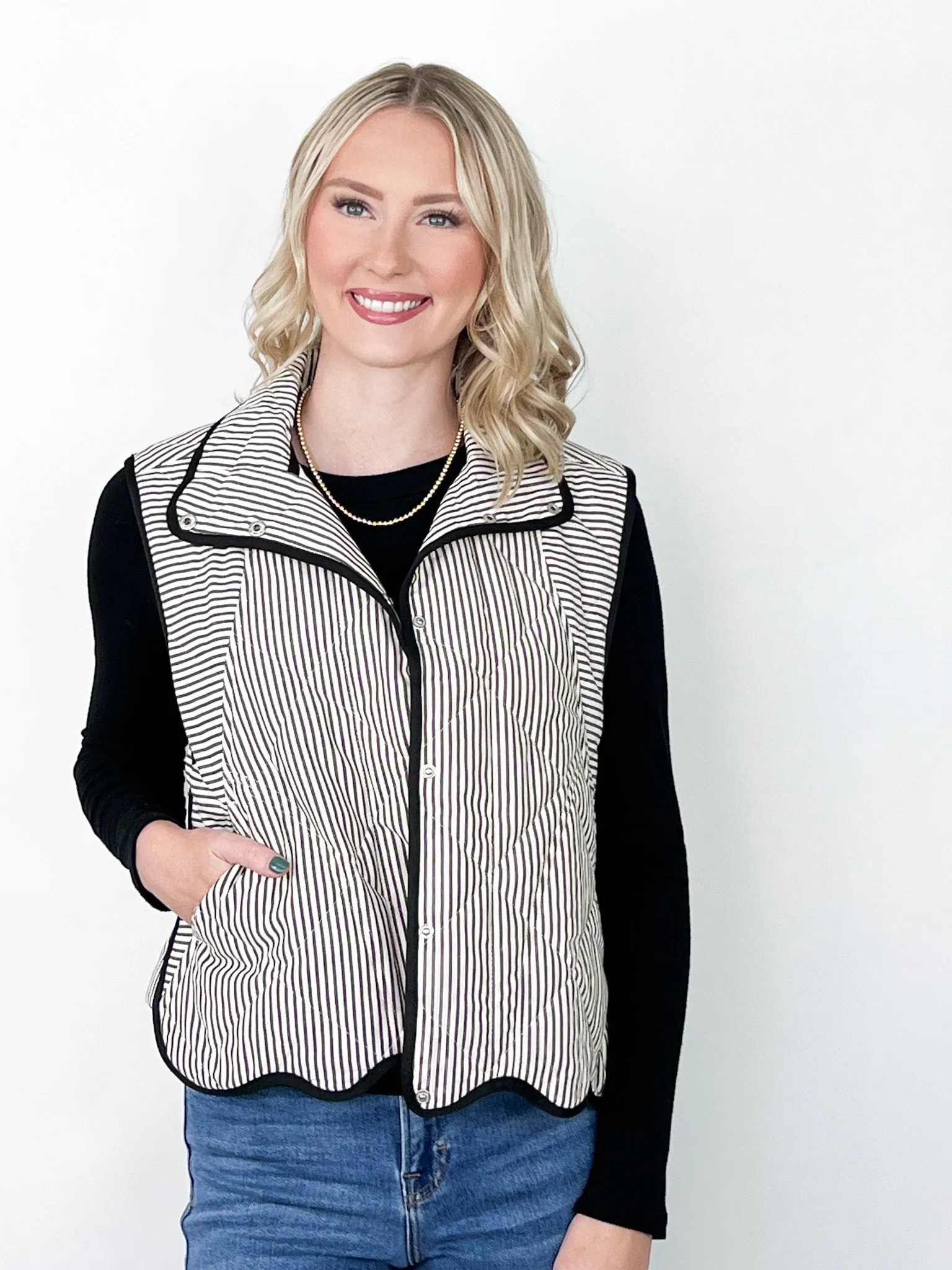 Rani - Black & White Striped Quilted Vest