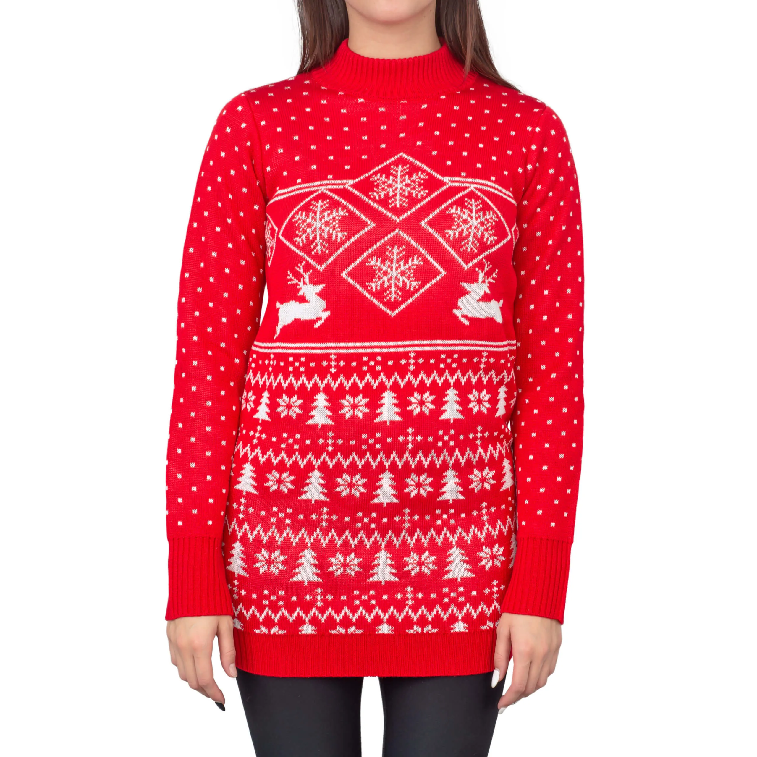 Red Reindeer Womens Ugly Christmas Sweater Dress